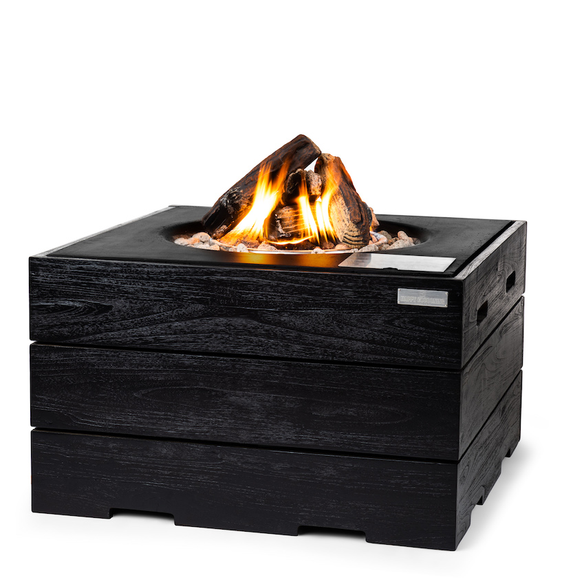 Quadratischer Feuertisch - Teak schwarz | Flauas-Shop