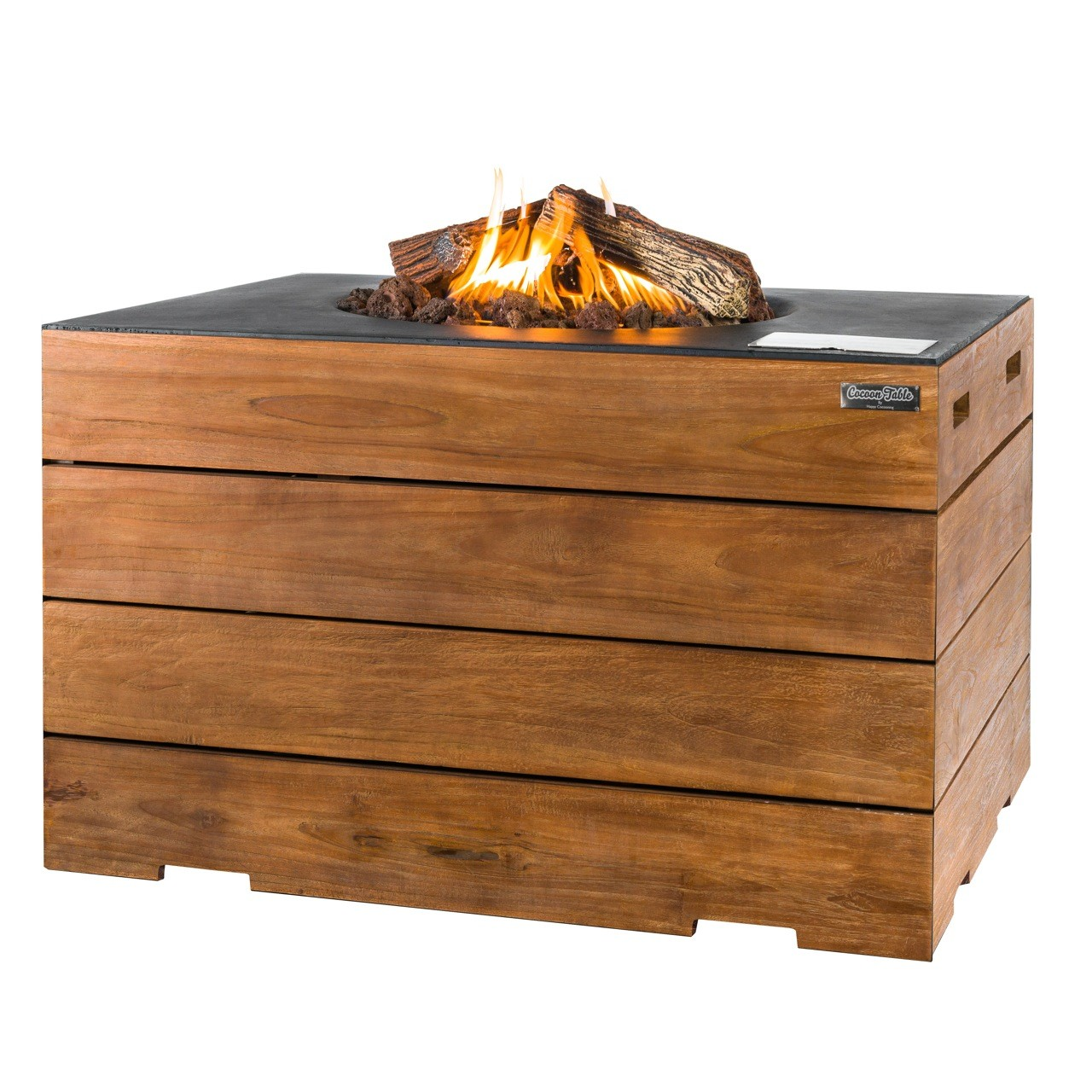 Hoher rechteckiger Feuertisch - Teak | Flauas-Shop