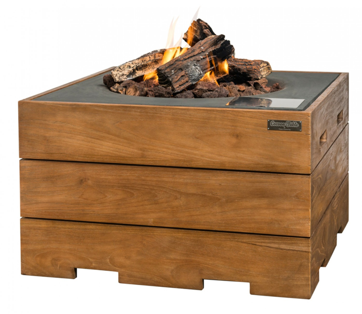 Quadratischer Feuertisch Teak | Flauas-Shop