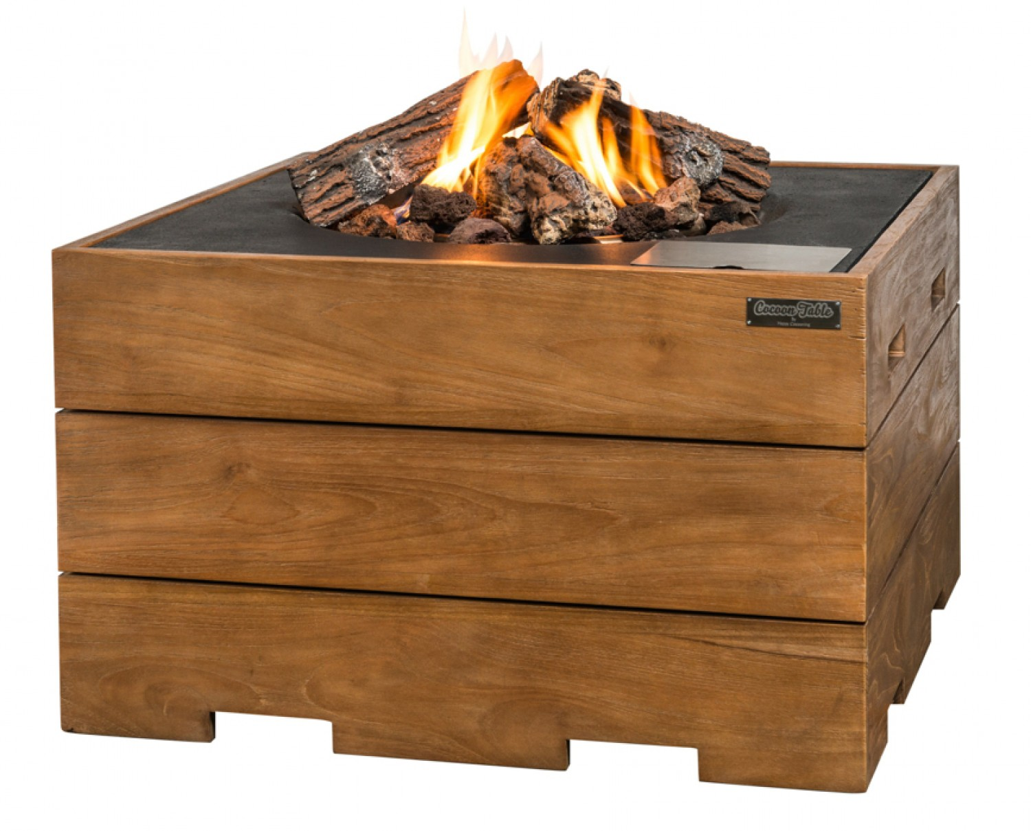 Quadratischer Feuertisch Teak | Flauas-Shop